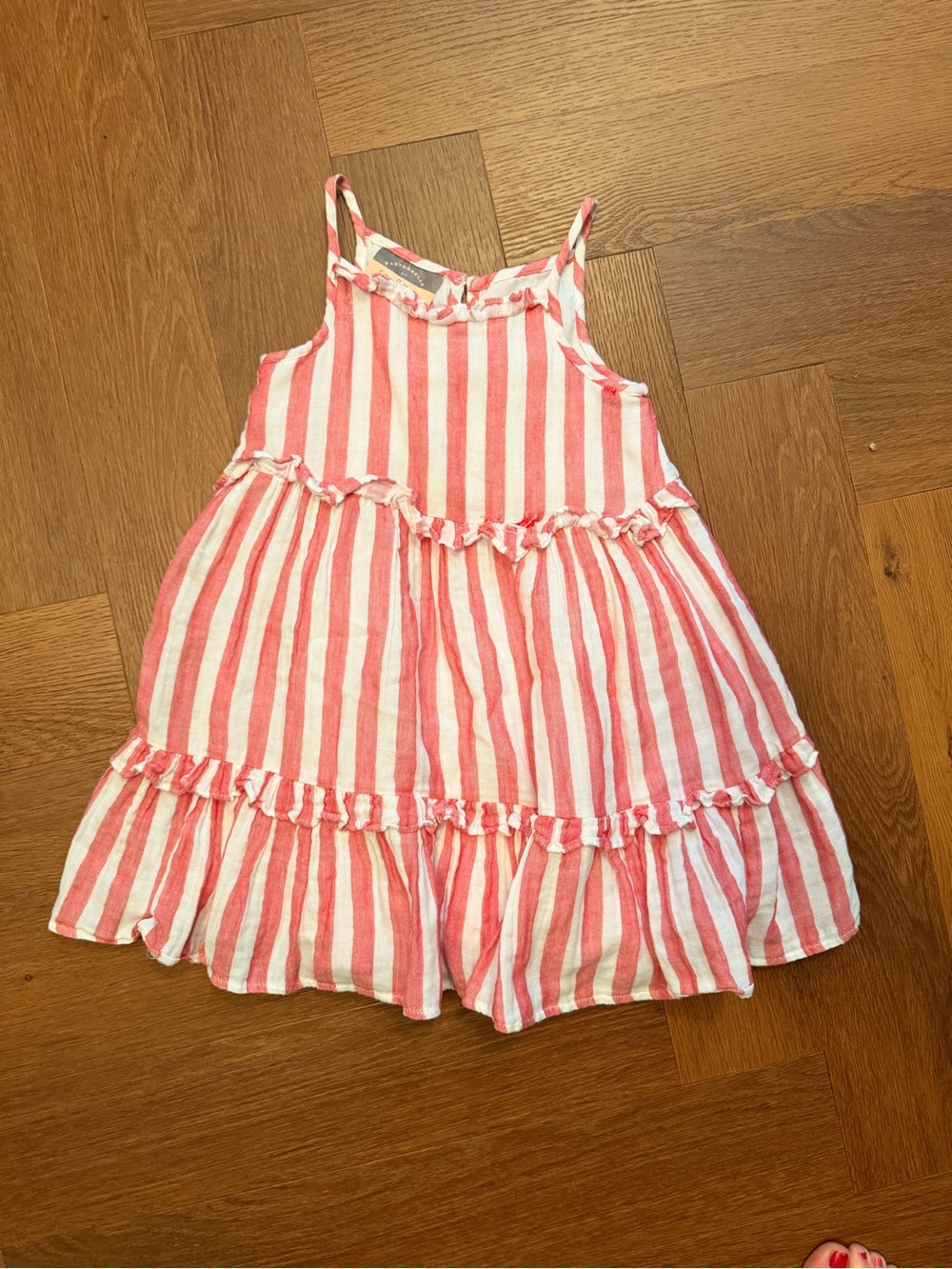 Pastourelle by Pippa & Julie Girls Size 4 Red White Striped Tiered Ruffle Dress